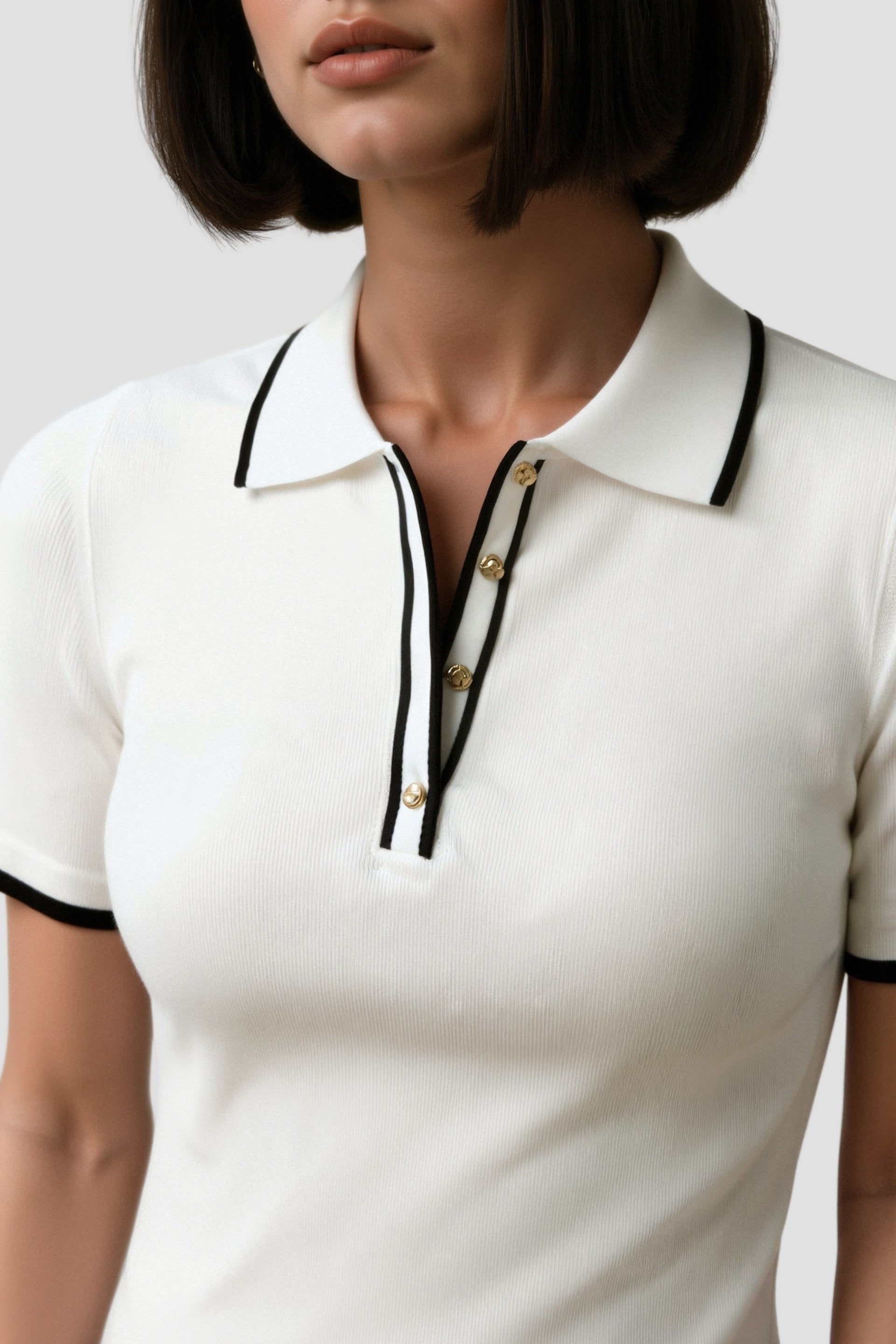 Old Money Kontrast Elegante Trim Kragen Slim Button Up Polo T-Shirt