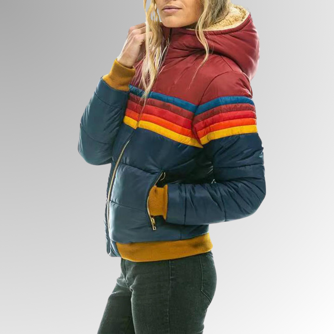 Audrina - Damenjacke aus wasserdichtem Material mit Kapuze und tailliertem Schnitt