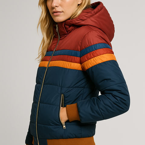 Audrina - Damenjacke aus wasserdichtem Material mit Kapuze und tailliertem Schnitt