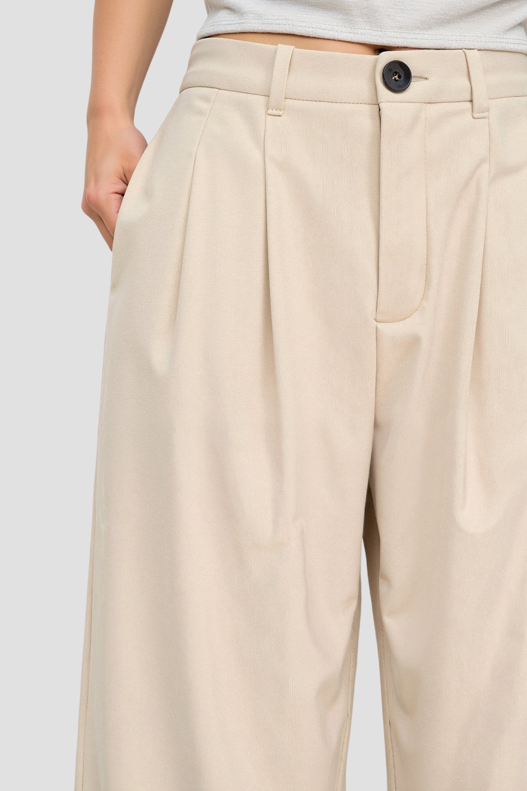 Old Money Solide Knopf-Front Hohe Taille Plissierte Hose
