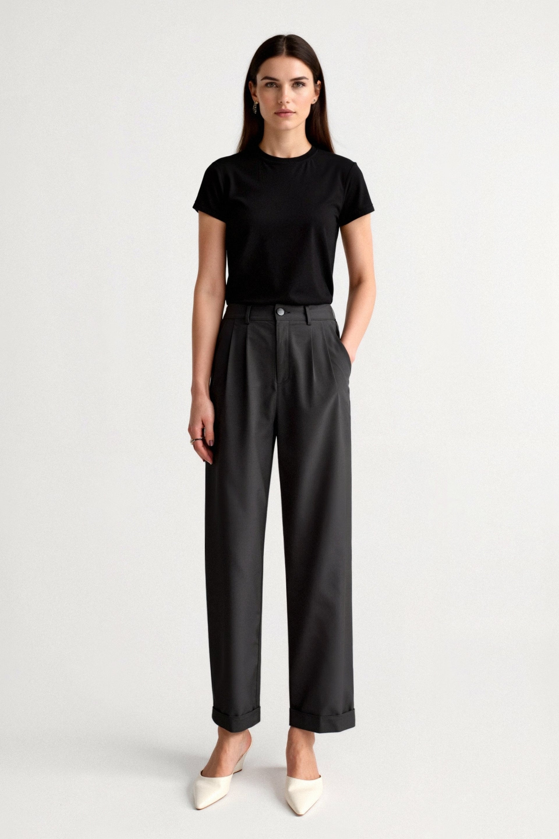 Old Money Casual Hochtaillierte Einfarbige Knopf Gerade Hose