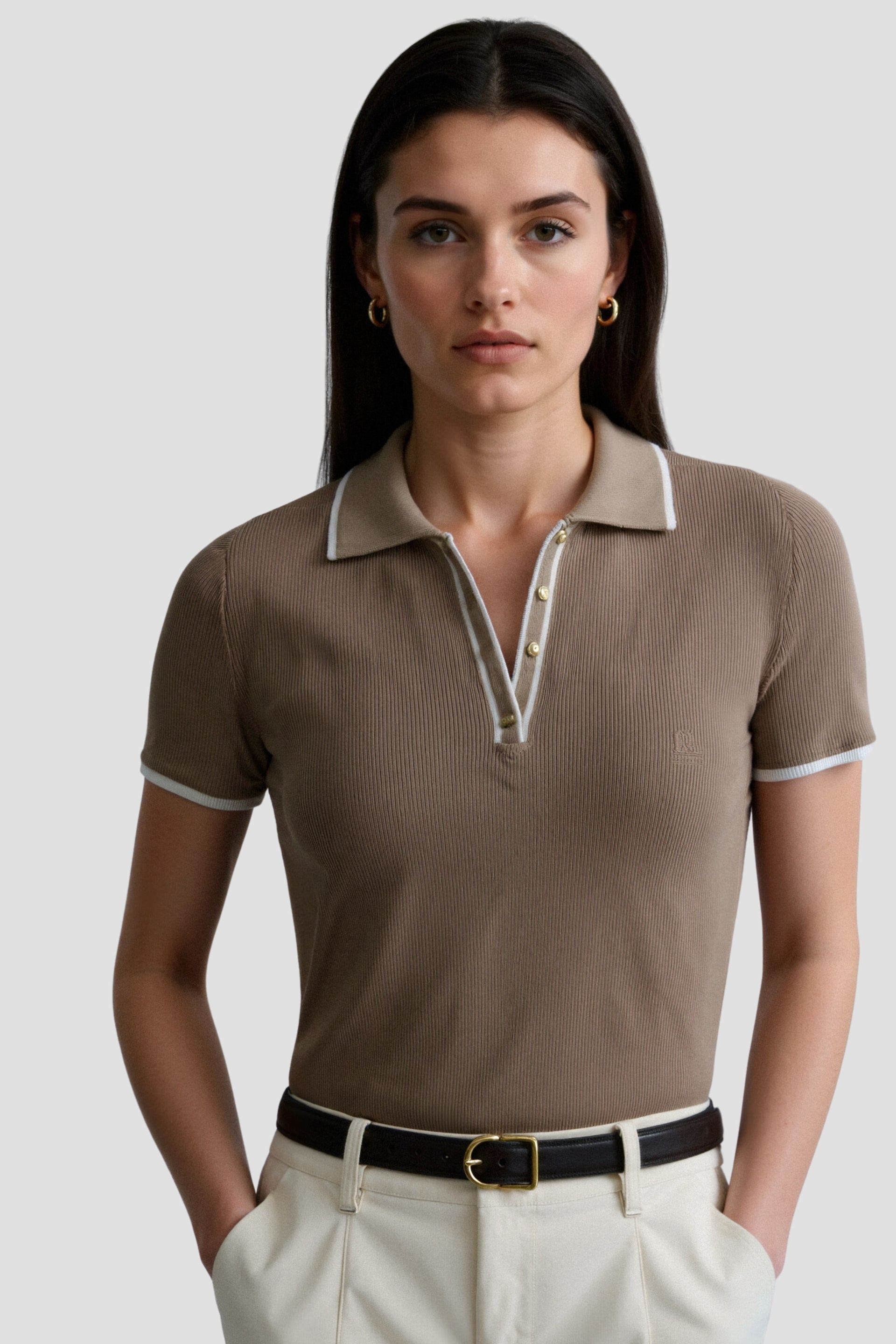 Old Money Kontrast Elegante Trim Kragen Slim Button Up Polo T-Shirt