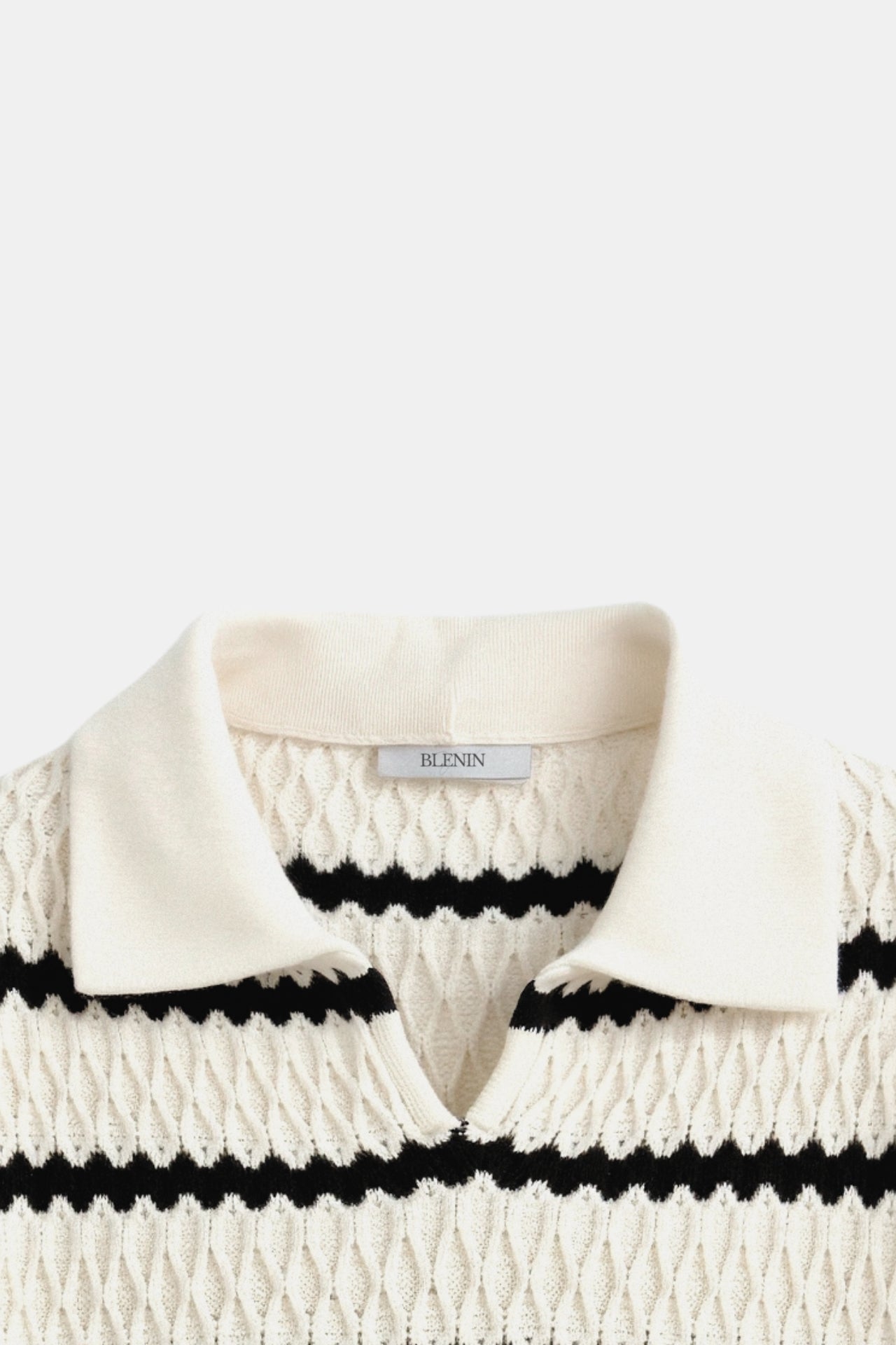 Premium Eleganter Langärmeliger Gemusterter Gestreifter Drop-Shoulder Kragenpullover