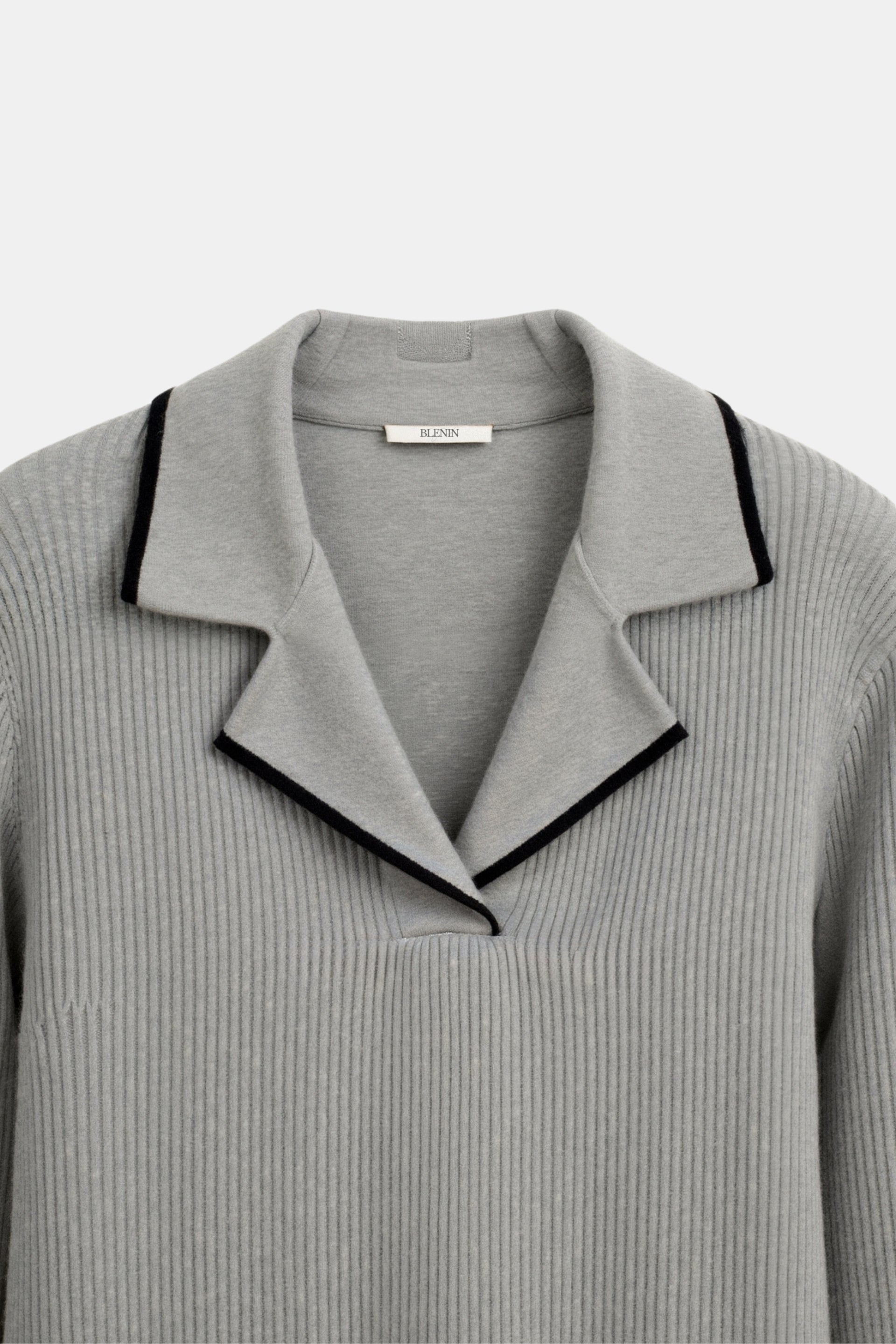 Old Money Kontrastbesatz Graues Etikett Kragenpullover