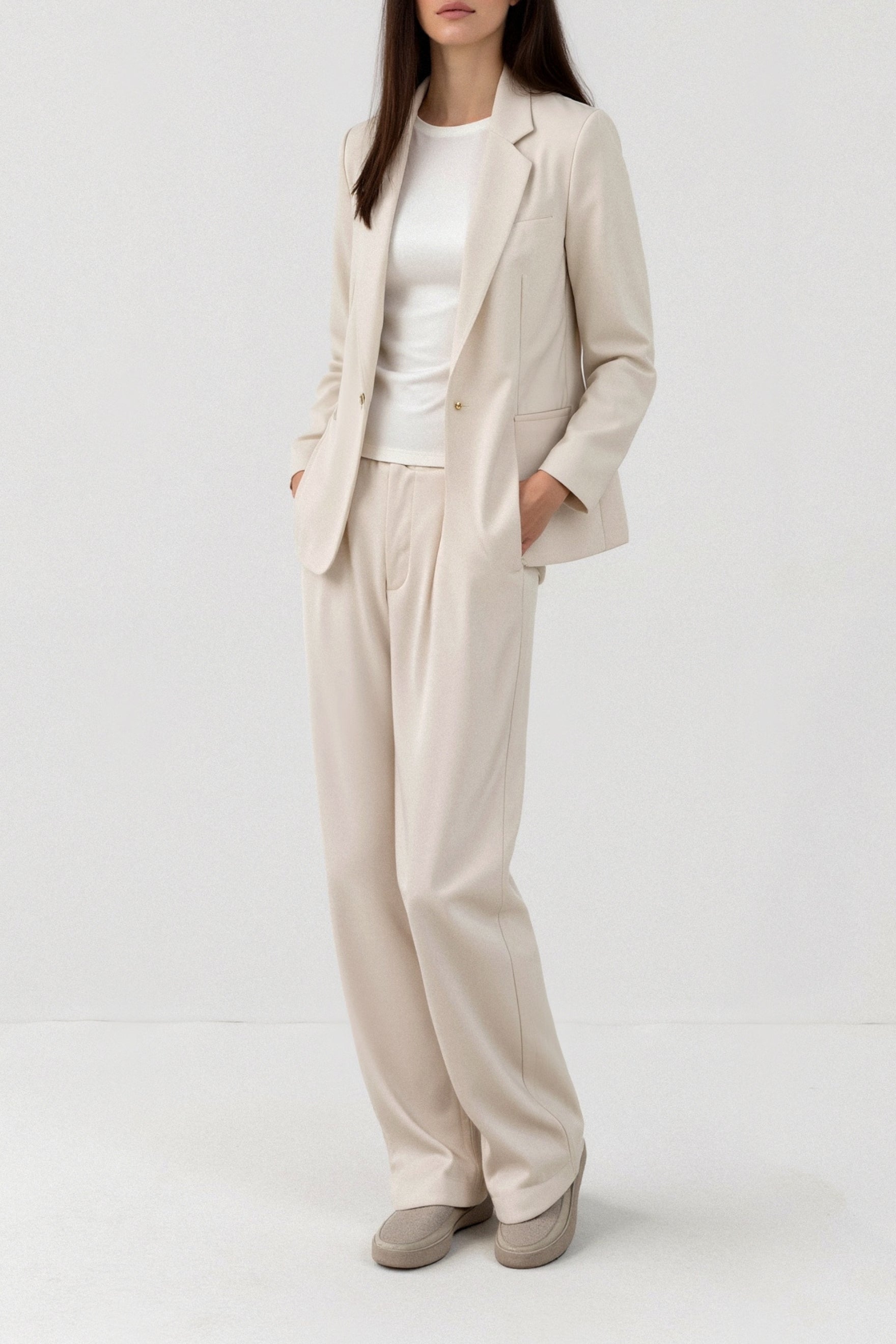 Old Money Solide Knopf-Front Hohe Taille Plissierte Hose