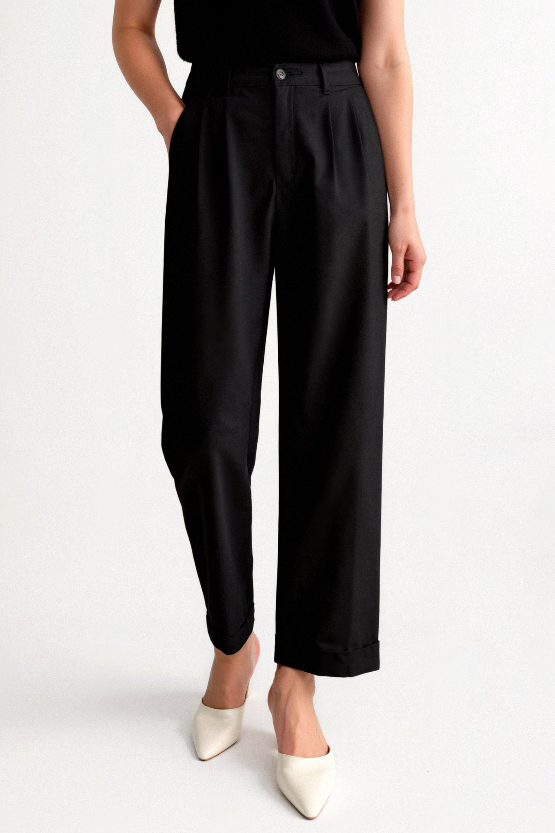 Old Money Casual Hochtaillierte Einfarbige Knopf Gerade Hose
