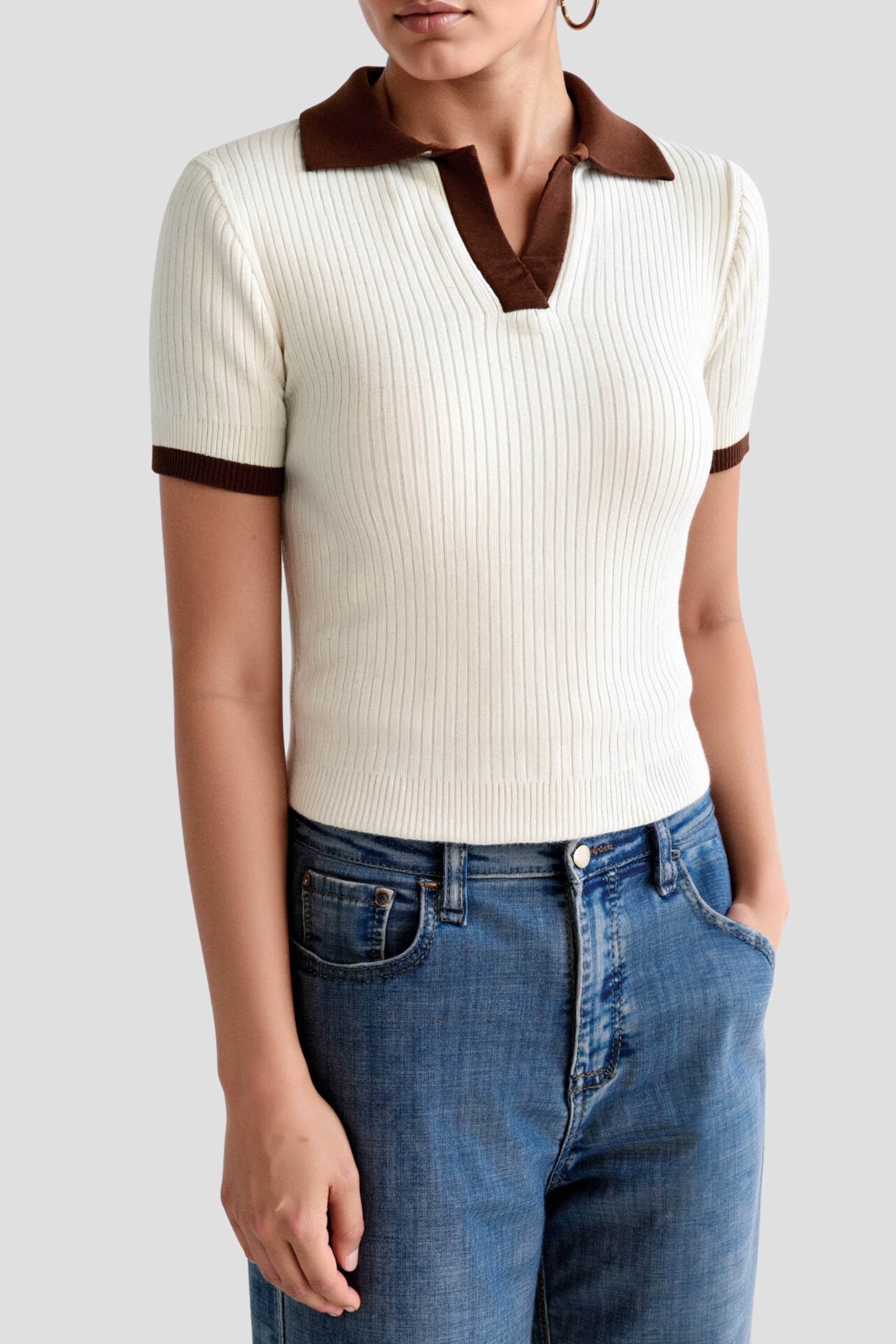 Old Money Casual Polo Farbblock Notched Collar Stricktop
