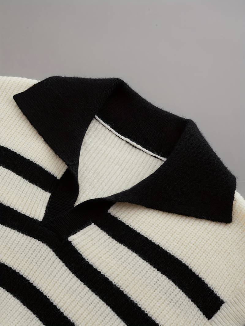 Old Money Damen Stilvoll Gestreifter Strickpullover Polo Weste