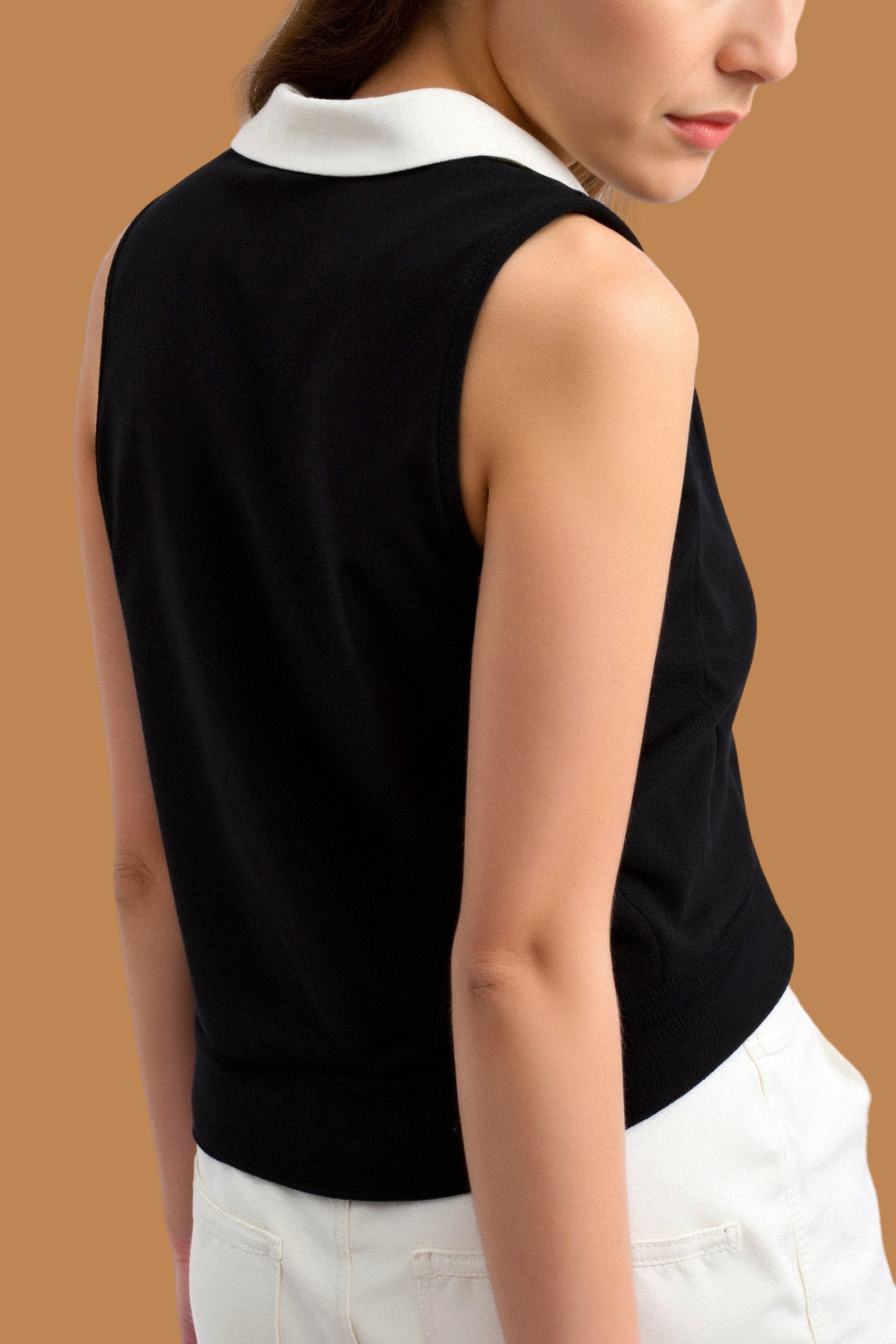 Old Money Strick Premium Kontrastbesatz Kragen Polo Tanktop
