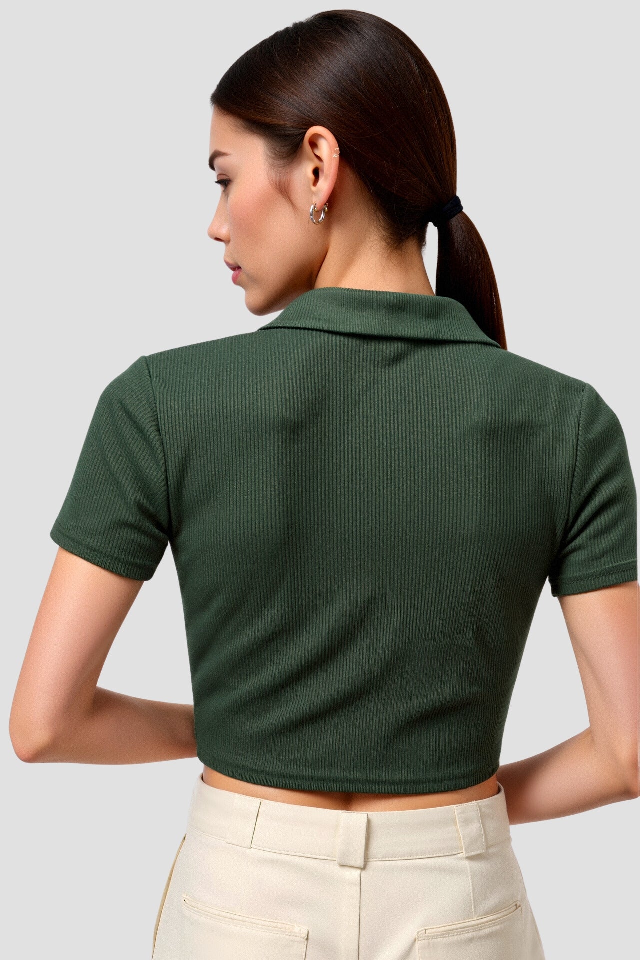 Old Money Cropped Solid Collared Kurzarm Ripp-Polo T-Shirt