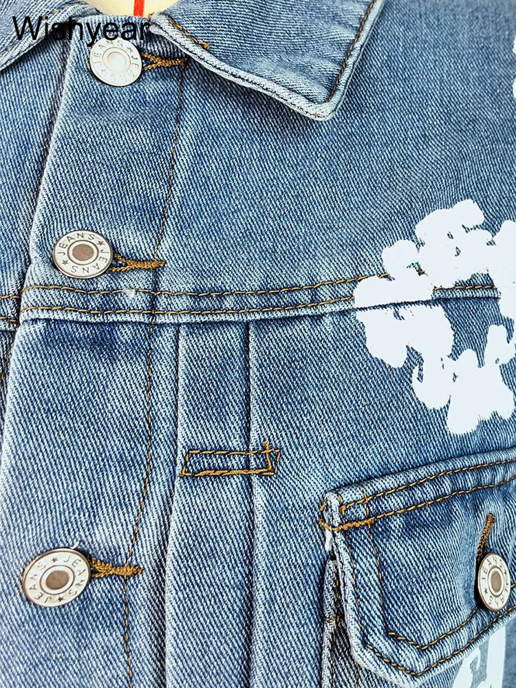 Blumenmuster Denimjacke