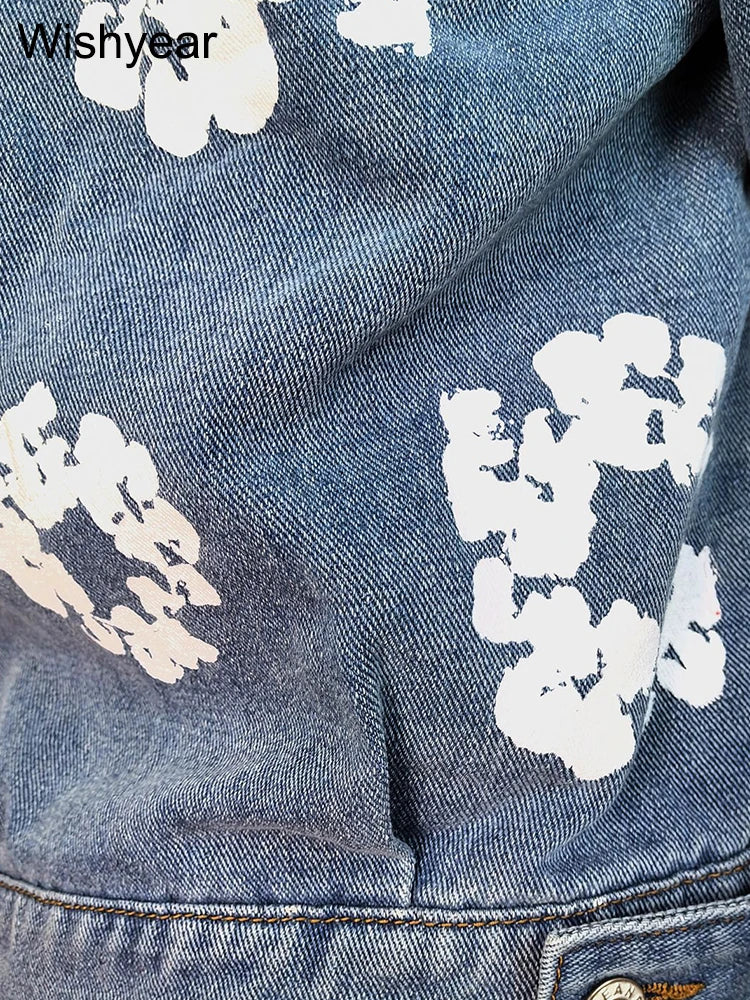 Blumenmuster Denimjacke