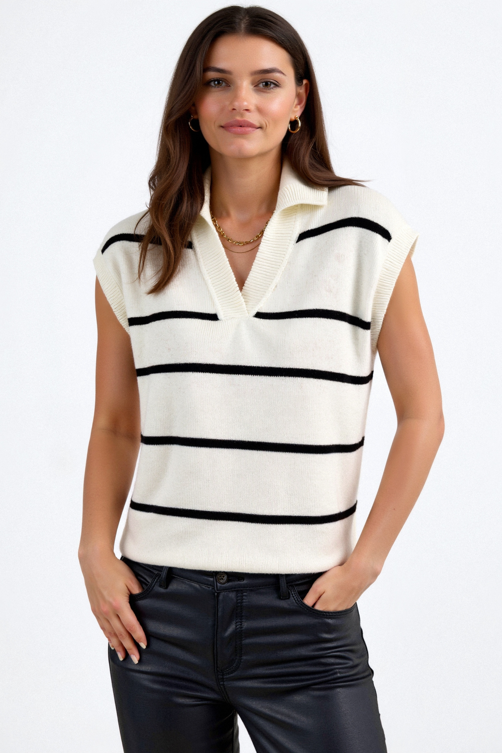 Old Money Casual Streifen Reverskragen Pullover Polo Weste