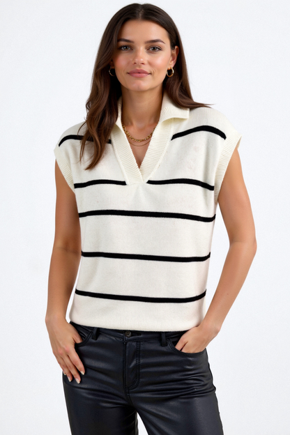 Old Money Casual Streifen Reverskragen Pullover Polo Weste