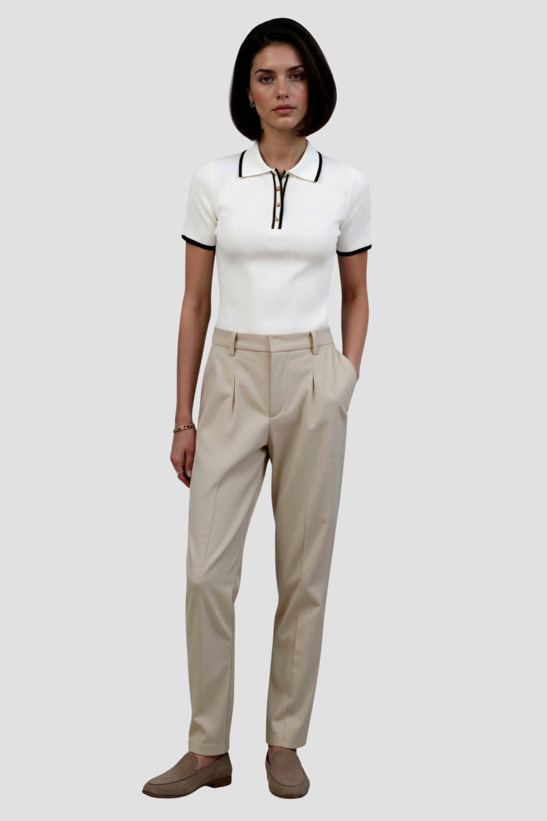 Old Money Kontrast Elegante Trim Kragen Slim Button Up Polo T-Shirt
