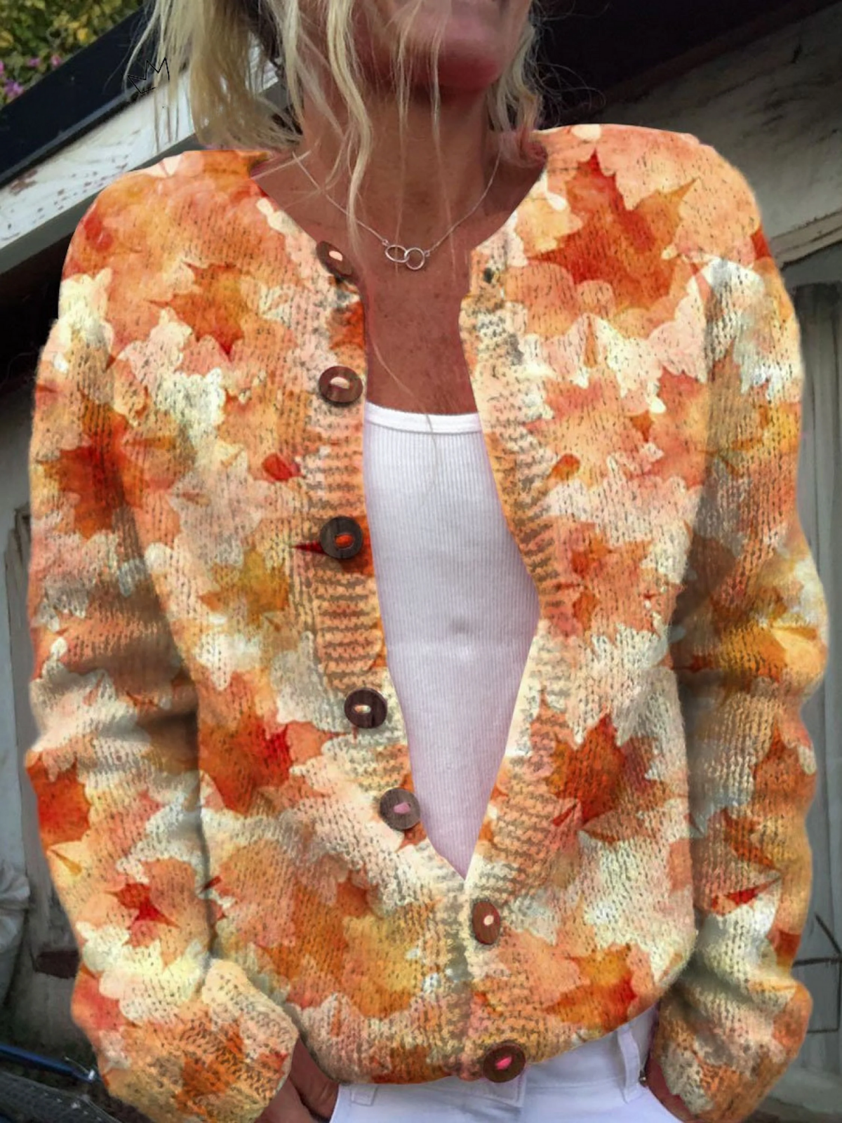 Ahornblatt Herbst Kunst Druck Knopf-Cardigan Pullover