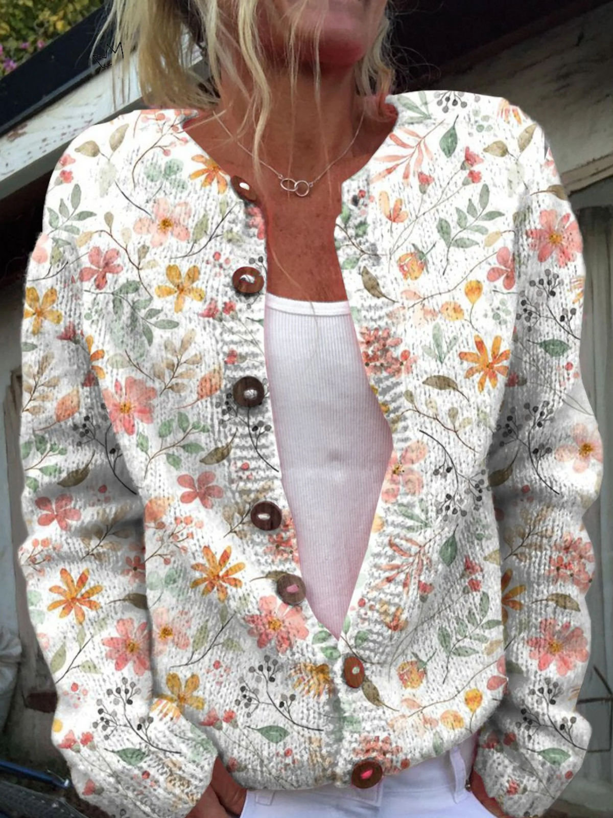 Niedlicher und frischer Print-Knopf-Cardigan-Pullover