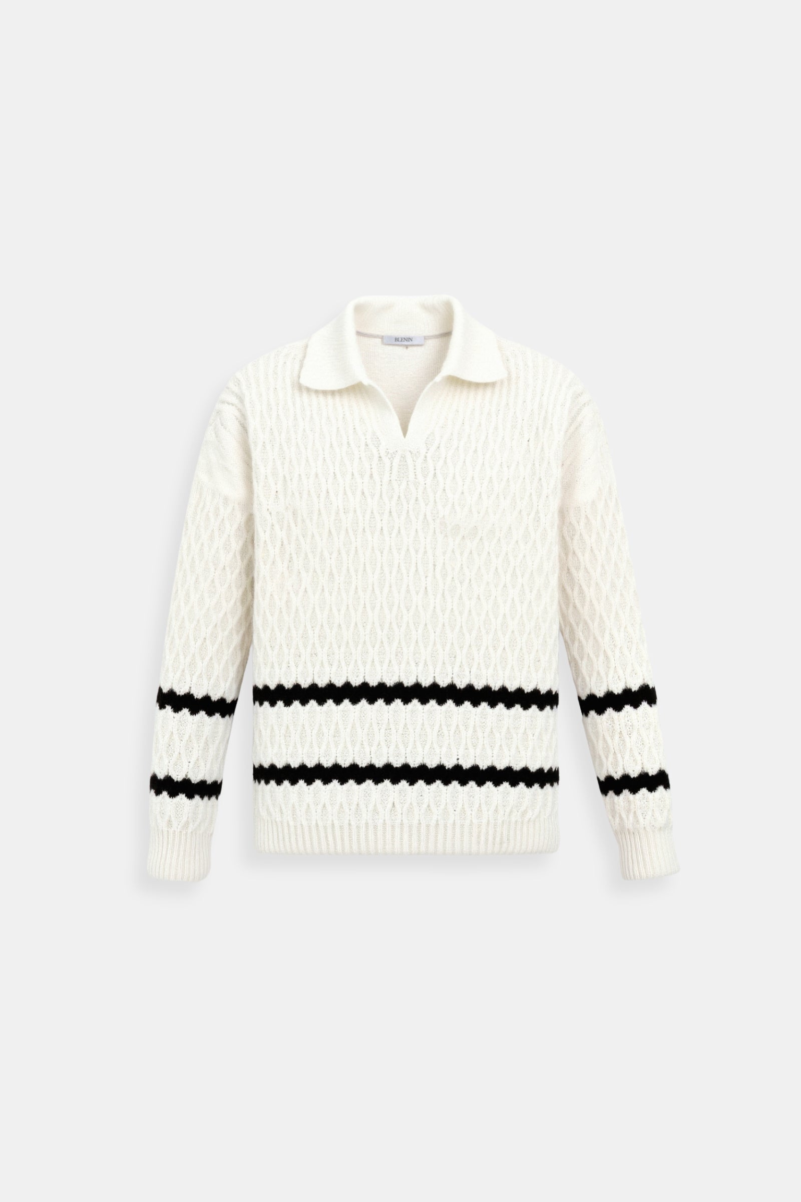 Eleganter Kabelstrick gestreifter Diamantstruktur Kragenpullover