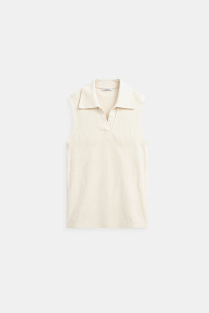 Old Money Ärmelloses Einfaches Unifarbenes Slim Top mit Kragen