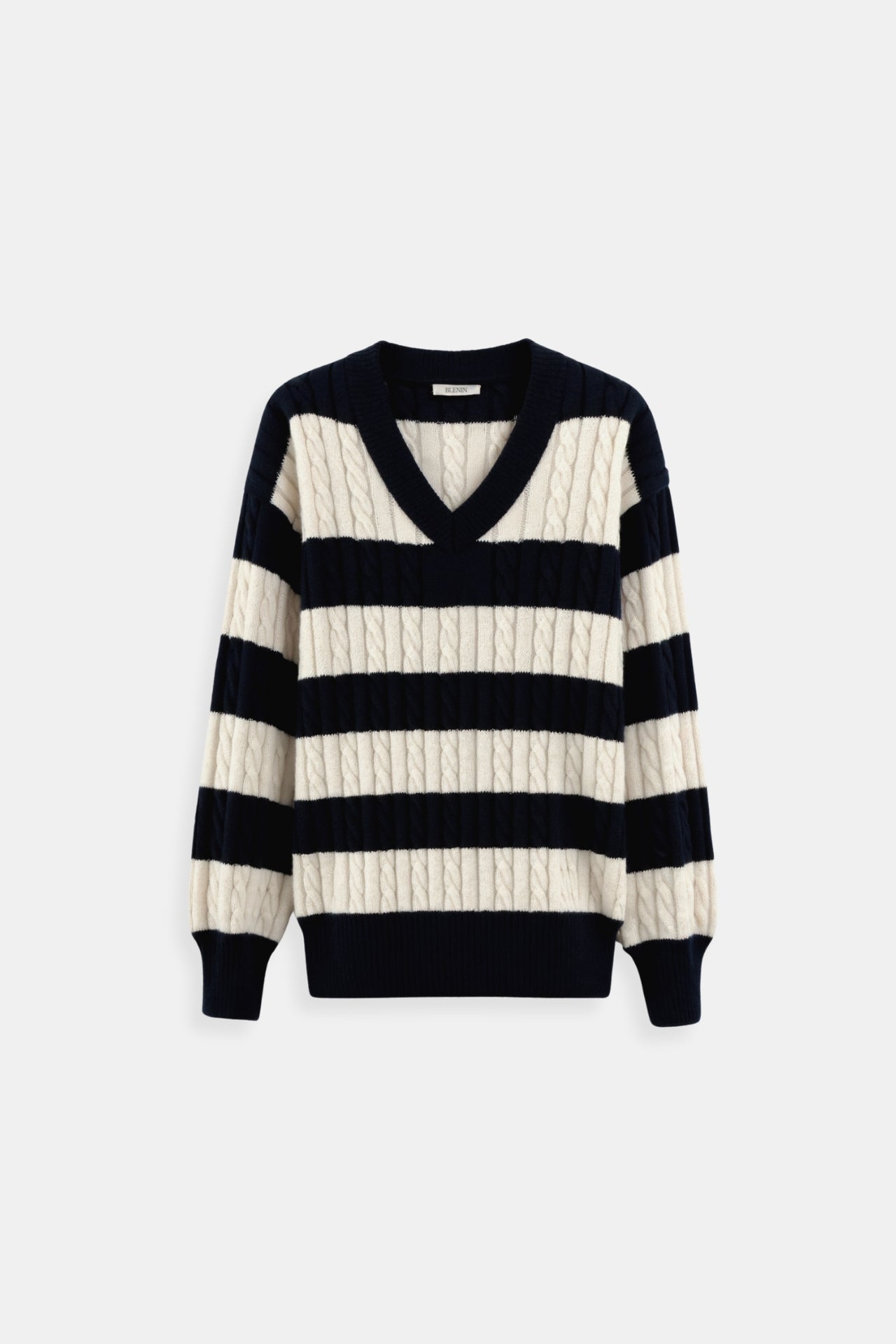 Old Money Kabelstrick Farbblock V-Ausschnitt Eleganter Fall-Schulter Pullover