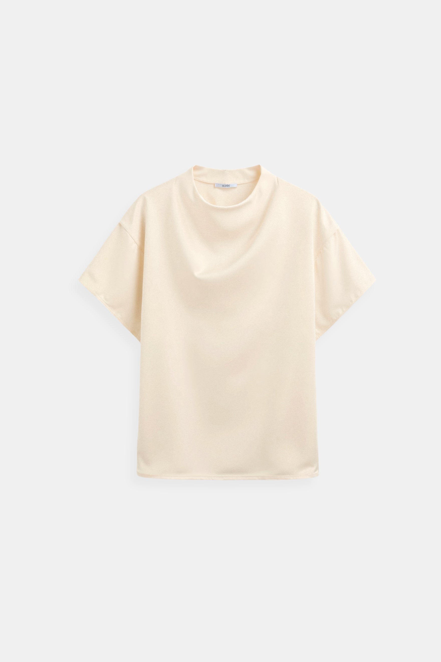 Old Money Plain Premium Solid Pleated Mock Neck Bluse