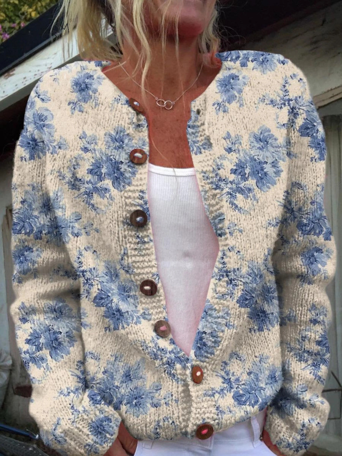 Damen Schöner Floral Art Print Knopf-Cardigan Pullover