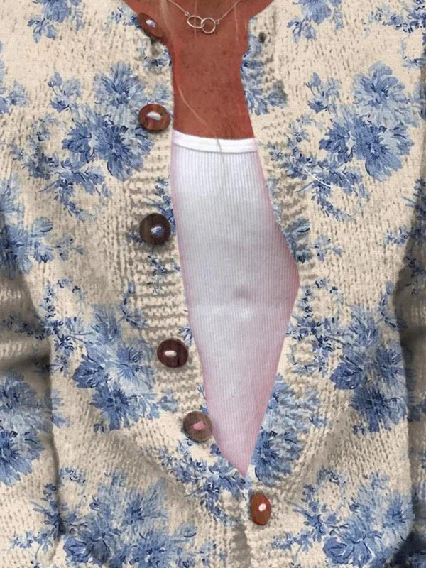 Damen Schöner Floral Art Print Knopf-Cardigan Pullover