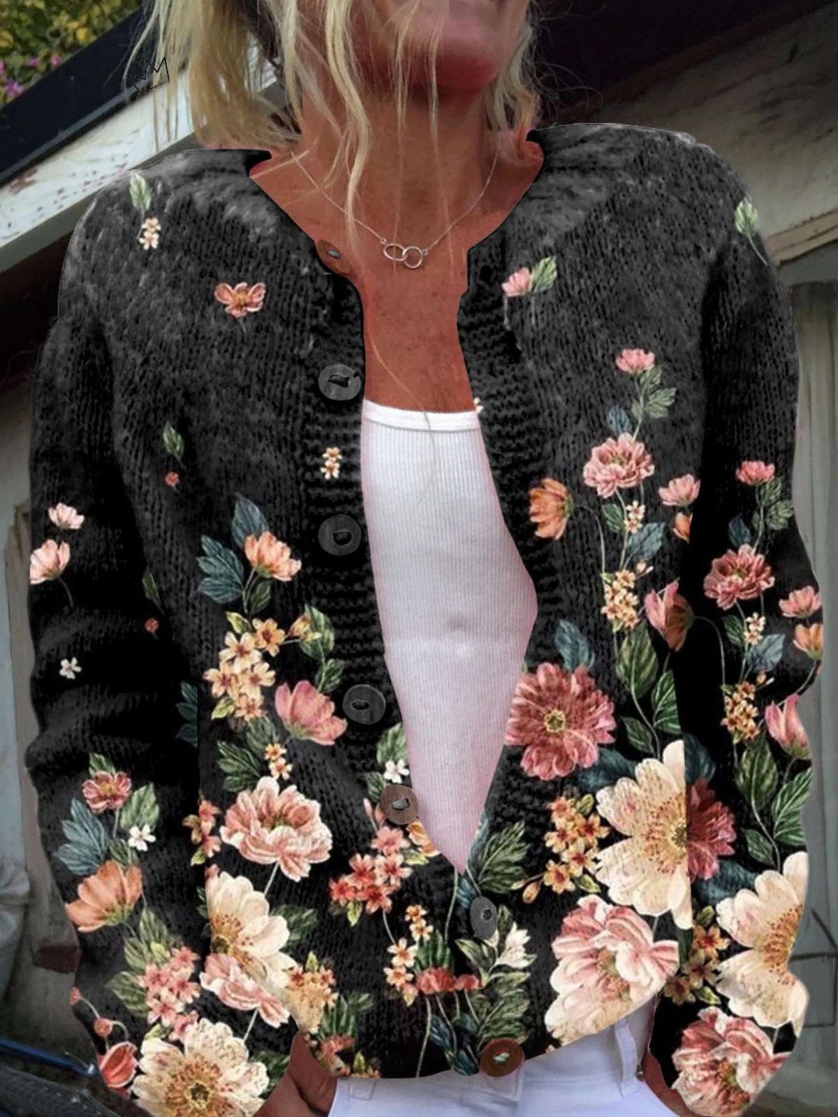Blumenmuster Knöpfen Freizeit Cardigan Pullover