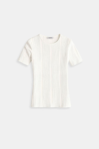 Old Money Frühling & Sommer Unifarbenes Crew Neck Texturiertes T-Shirt