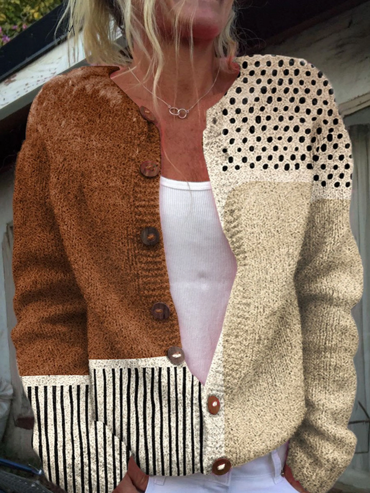 Minimalistischer Abstract Polka Dots Print Knopf-Cardigan Pullover