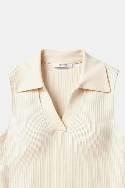Old Money Ärmelloses Einfaches Unifarbenes Slim Top mit Kragen