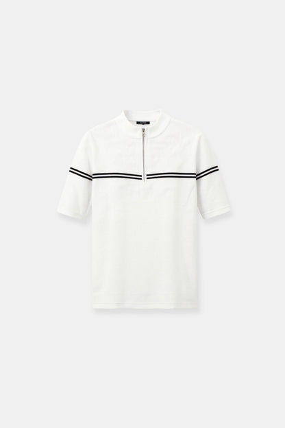 Old Money Zip Up Elegantes Kurzarm Gestreiftes T-Shirt