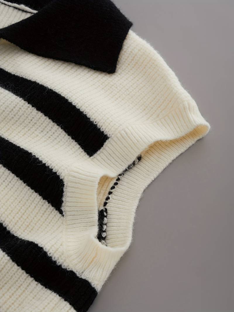 Old Money Damen Stilvoll Gestreifter Strickpullover Polo Weste