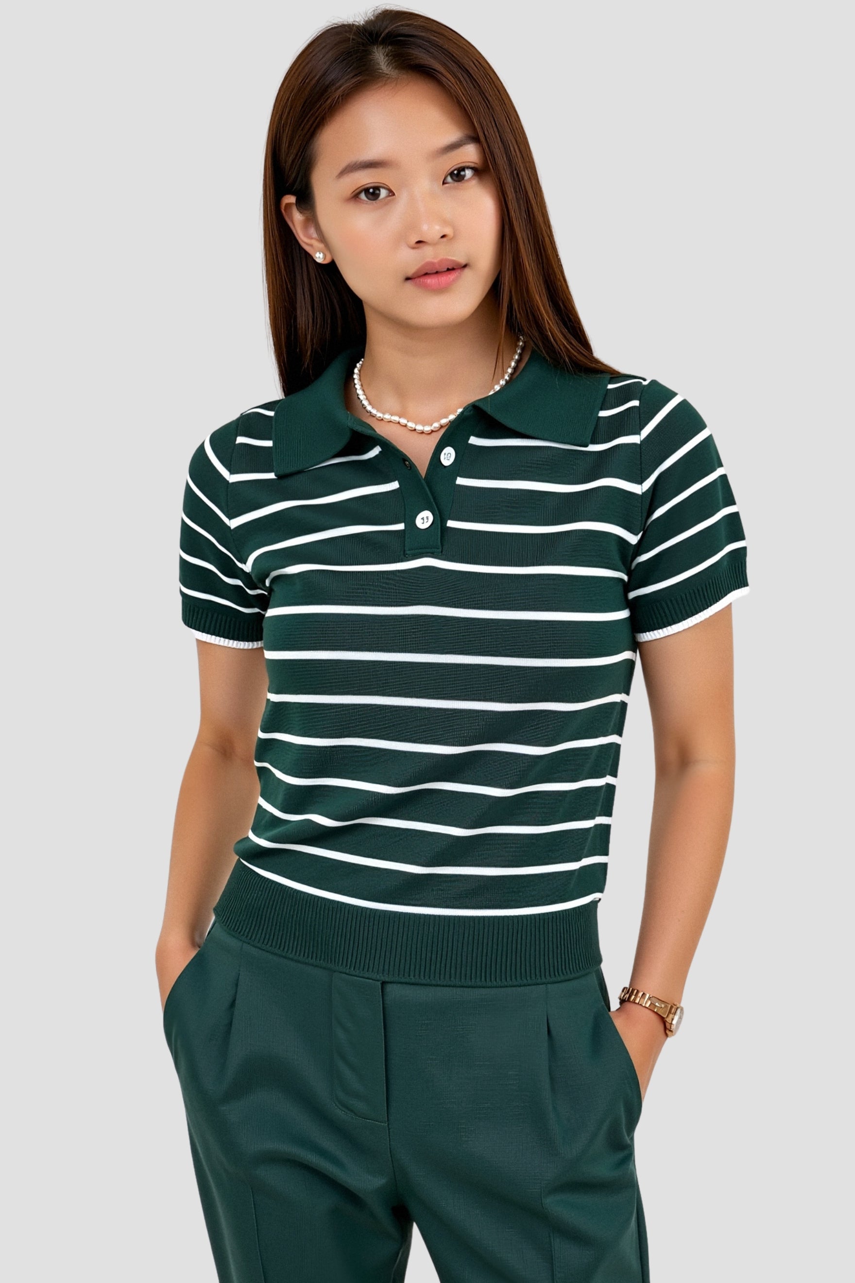 Old Money Casual Revers Kurzarm Gestreiftes Muster Knopf Polo T-Shirt