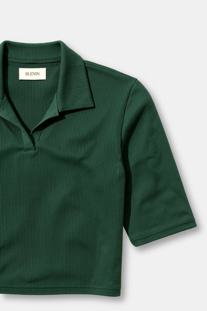 Old Money Cropped Solid Collared Kurzarm Ripp-Polo T-Shirt