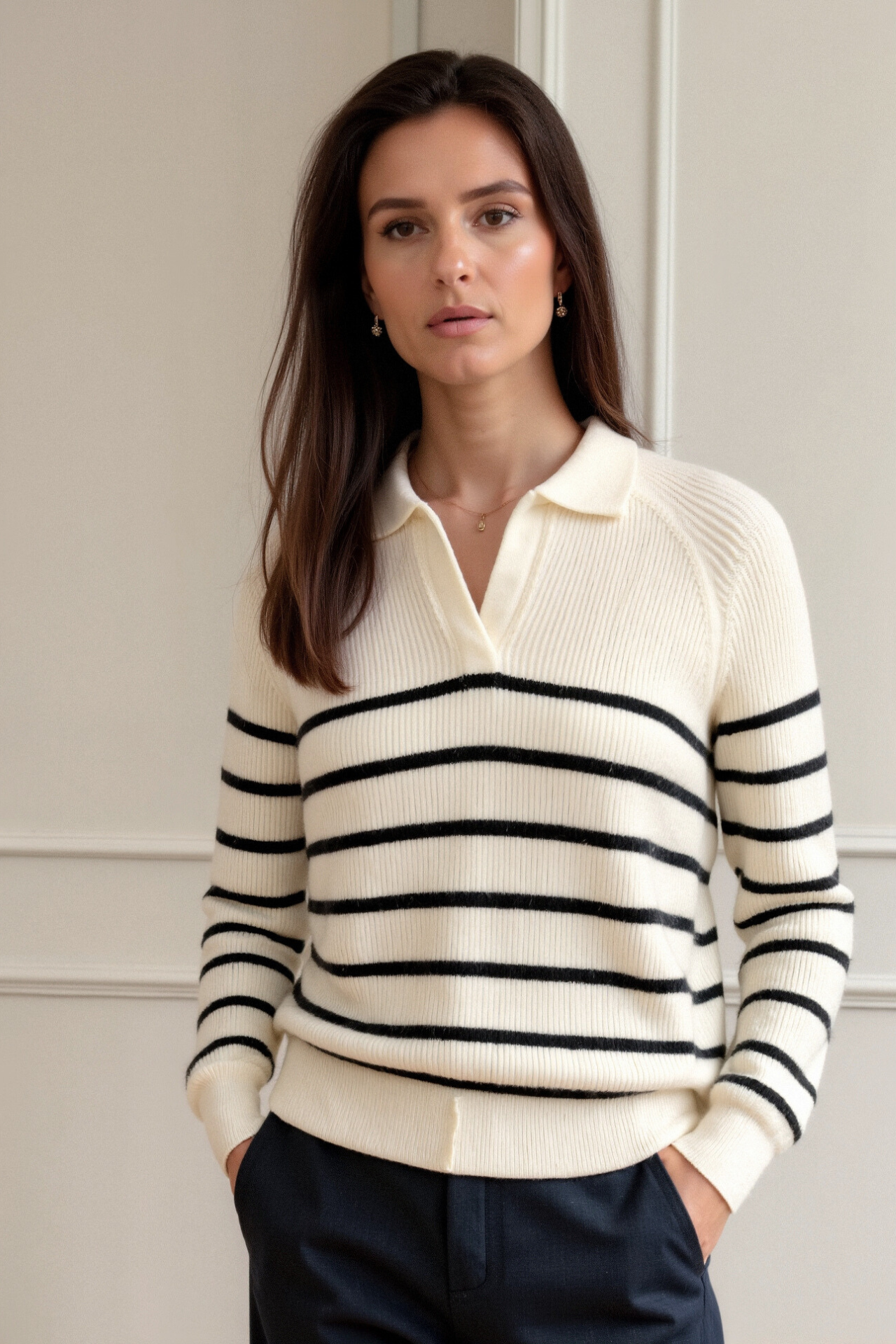 Old Money Klassischer Gestreifter Raglanärmel Pullover