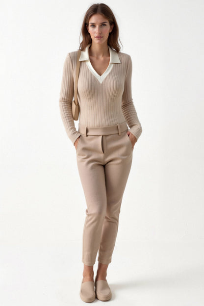 Old Money Strickpullover aus Wolle mit schmalem Rippenmuster