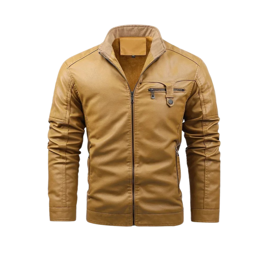 Giacca in Pelle Foderata in Pile Retro