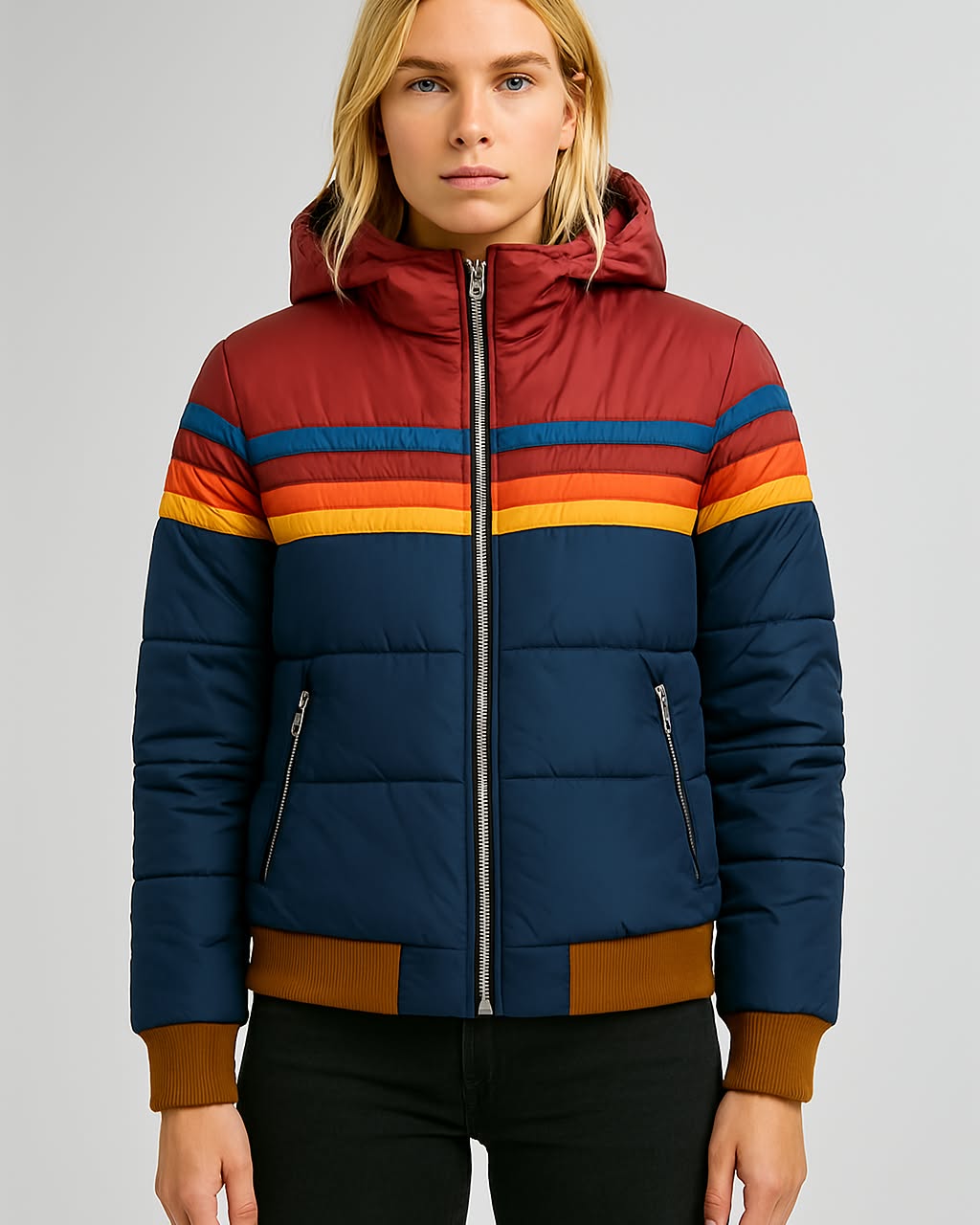 Audrina - Damenjacke aus wasserdichtem Material mit Kapuze und tailliertem Schnitt