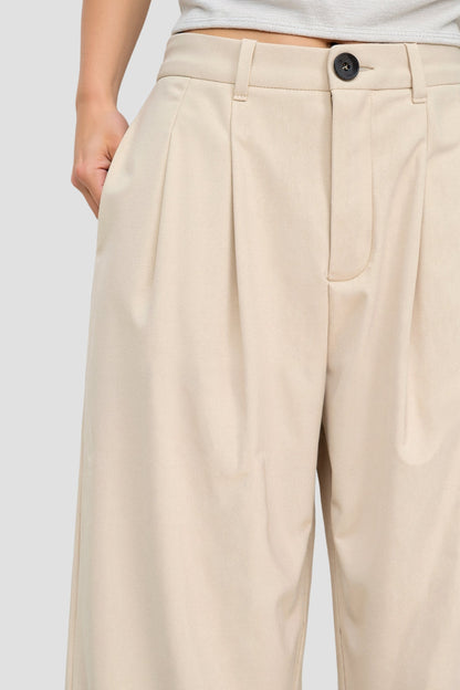 Old Money Solide Knopf-Front Hohe Taille Plissierte Hose