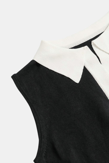 Old Money Strick Premium Kontrastbesatz Kragen Polo Tanktop