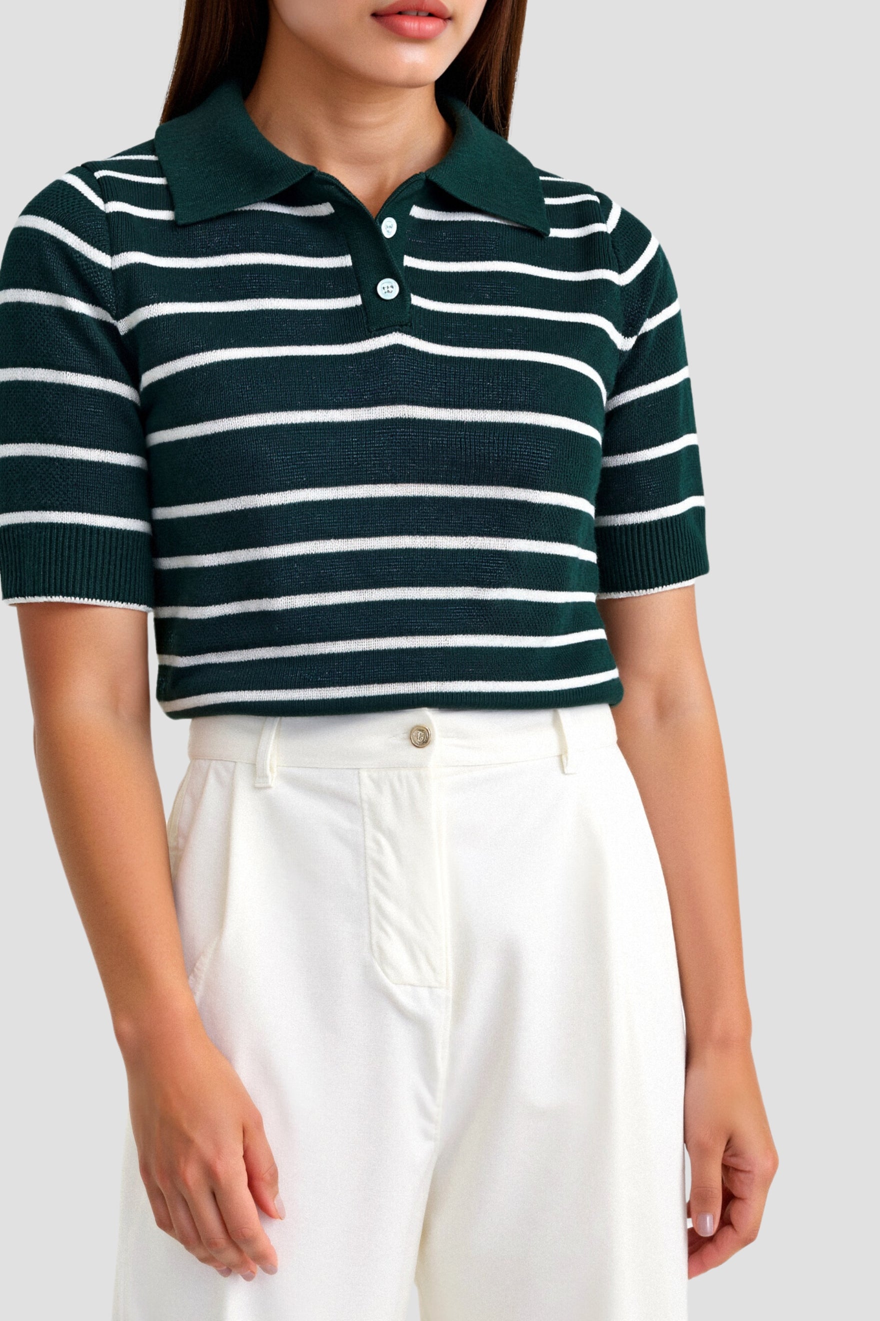 Old Money Casual Revers Kurzarm Gestreiftes Muster Knopf Polo T-Shirt