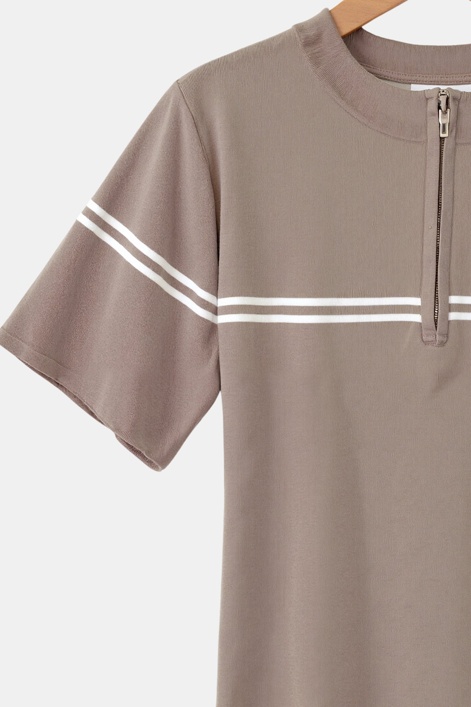 Old Money Zip Up Elegantes Kurzarm Gestreiftes T-Shirt