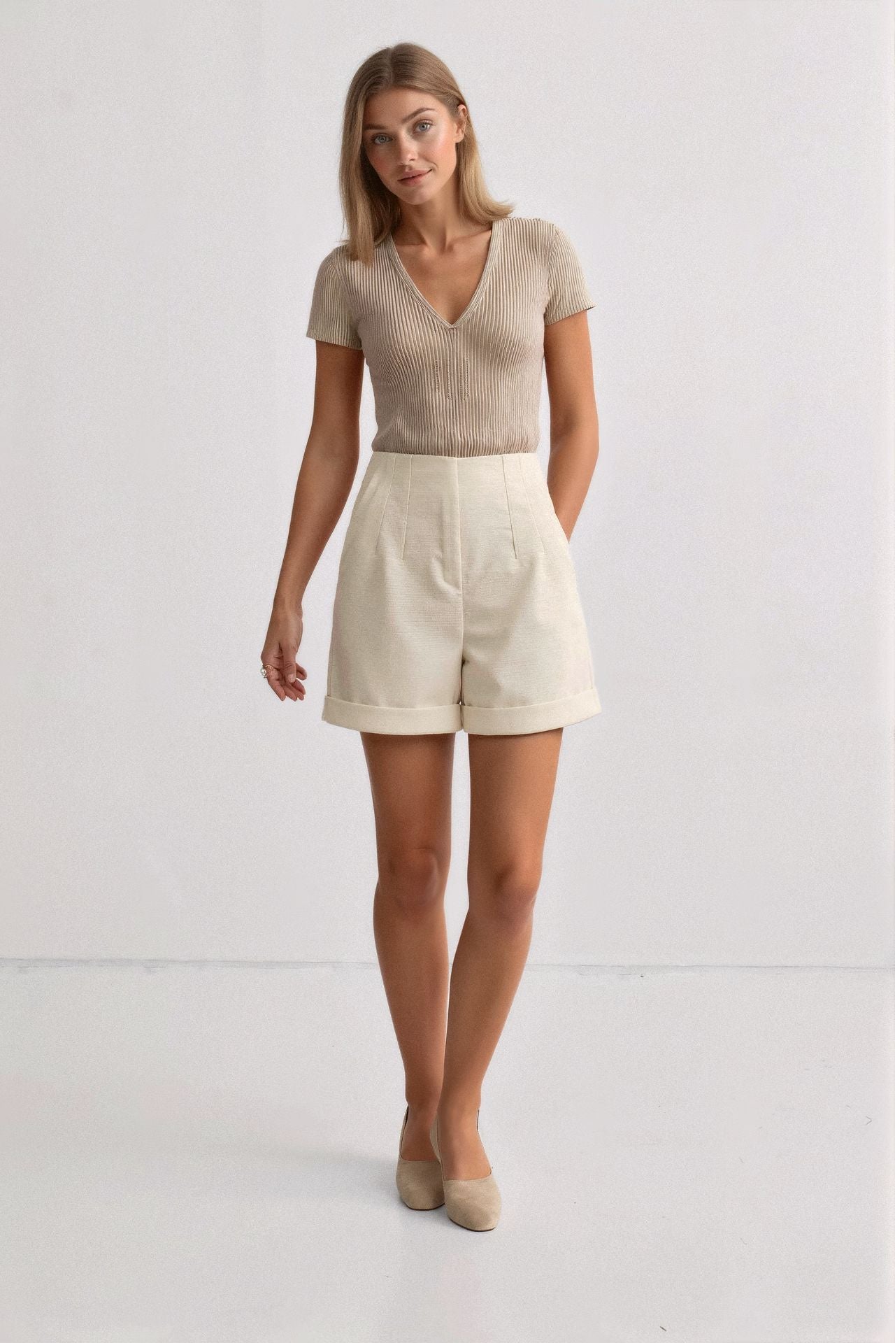 Old Money Elegante Elastische Taille Hochgeschnittene Shorts