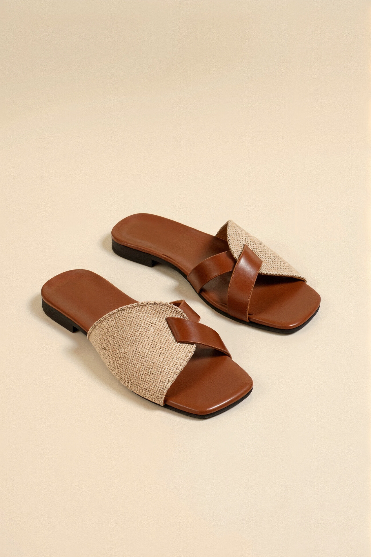 Old Money Damen Quadrat Zehen Casual Retro Offene Zehen Flache Slides