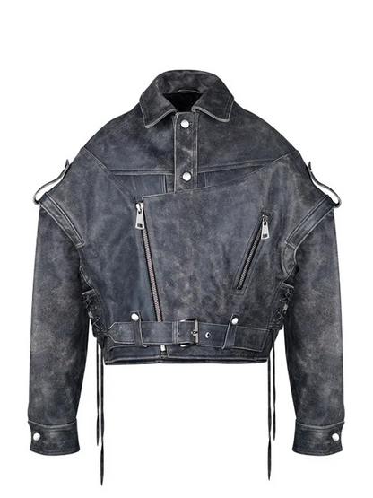 Asymmetrische Lederjacke mit Schnürung