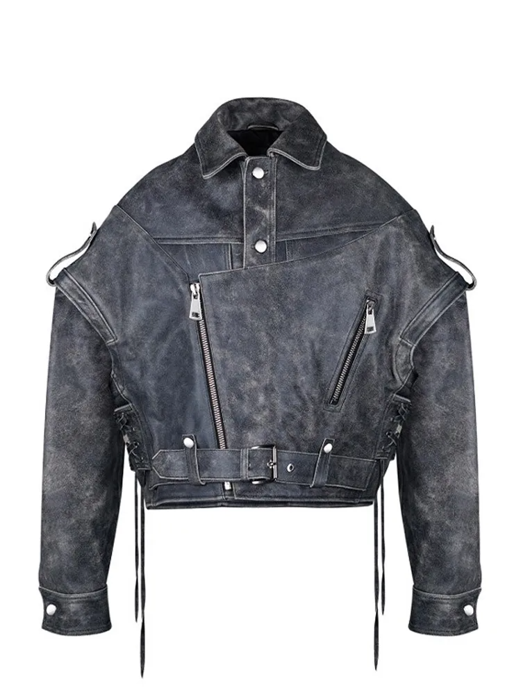 Asymmetrische Lederjacke mit Schnürung