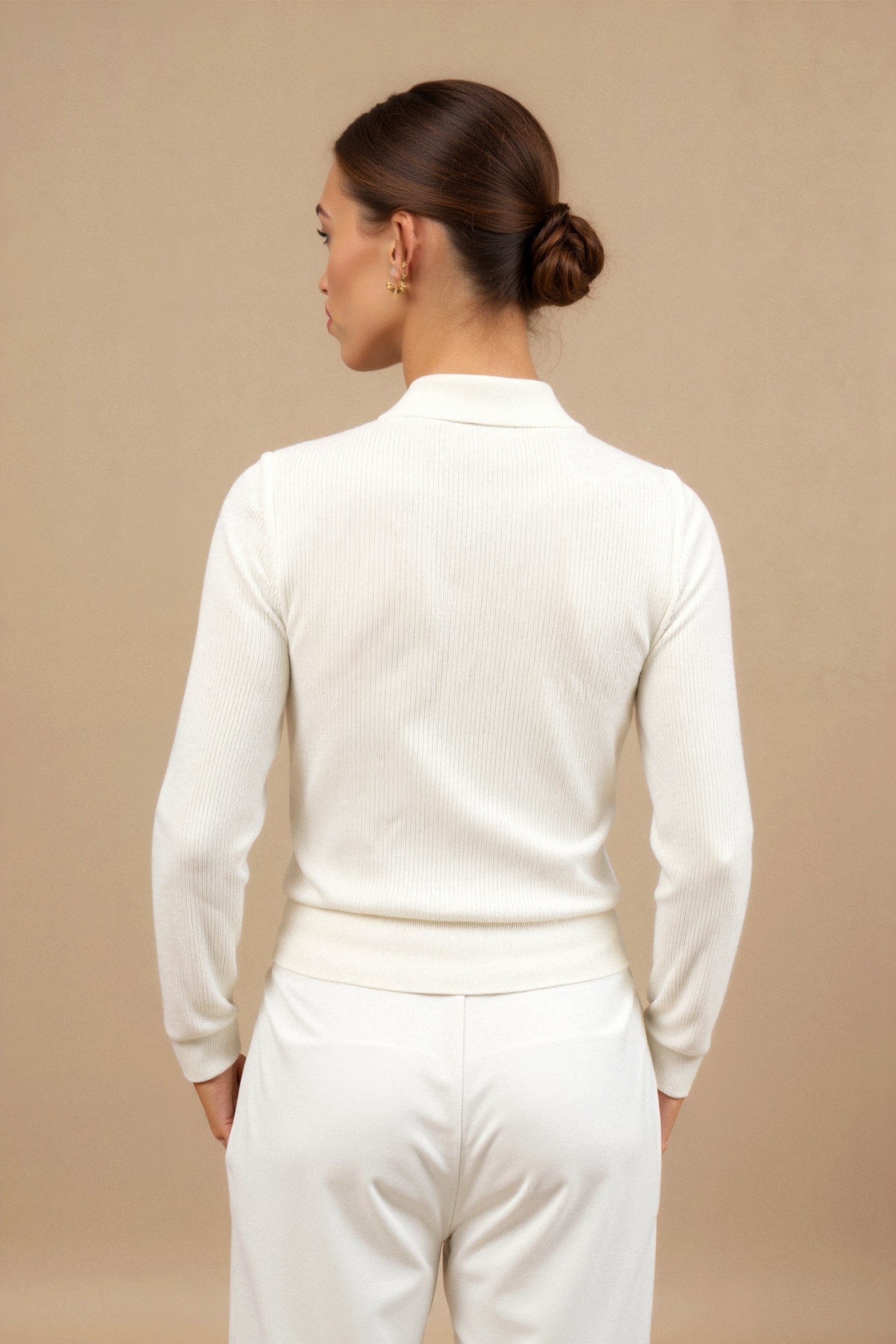 Old Money Elegante Langarm Polo T-Shirt mit Notch-Kragen in Uni