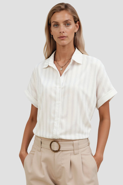 Old Money Lässiges Sommer Elegantes Gestreiftes Knopf-Front Hemd