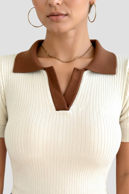 Old Money Casual Polo Farbblock Notched Collar Stricktop
